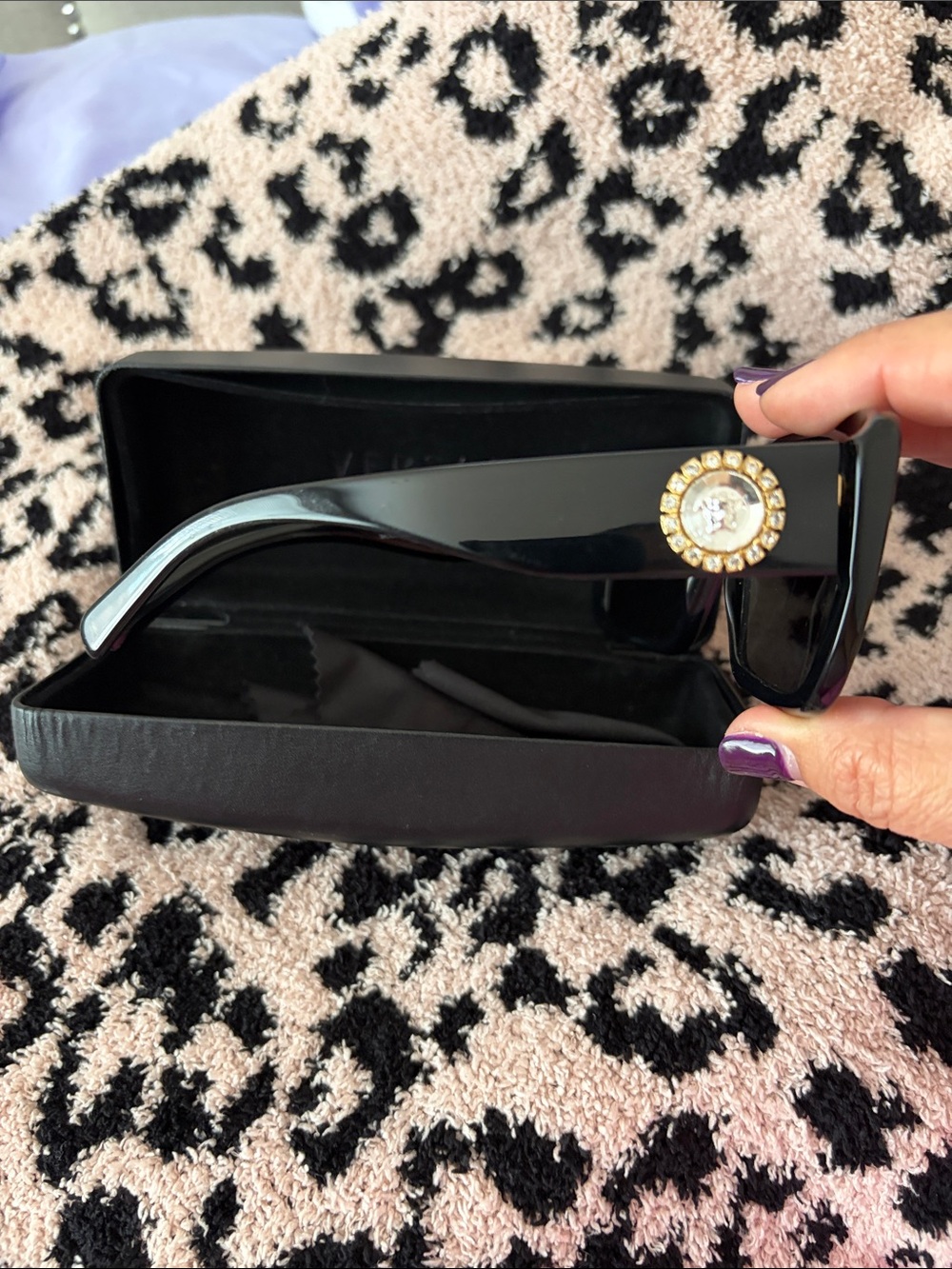 Versace Black Square Sunglasses with Gold Crystal Medallion VE4384b - Picture 7 of 12